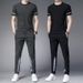 New Elastic Thin Ice Silk Two-Piece Set Summer High-End Men's Casual Sports Plus Size Suit Trend_desvips.com
