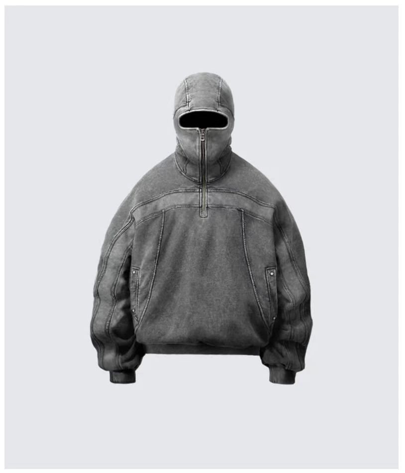 2025 American Style Trendy Brand Single Long Eye-Exposing Hat Design Hooded Cardigan Sweatshirt Full Face Zipper_desvips.com