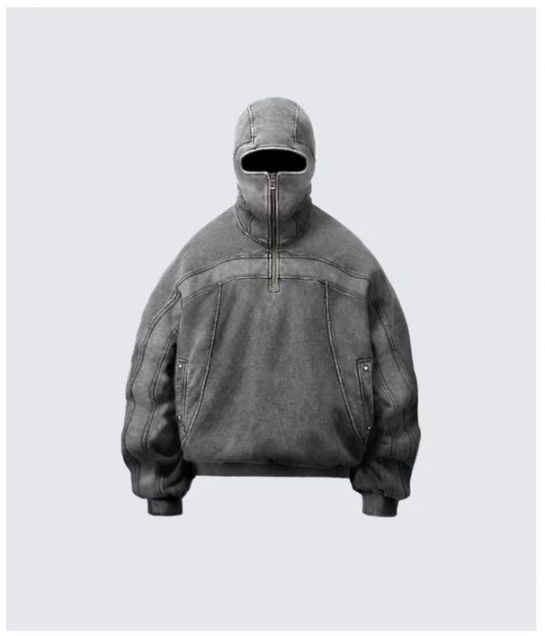 2025 American Style Trendy Brand Single Long Eye-Exposing Hat Design Hooded Cardigan Sweatshirt Full Face Zipper_desvips.com