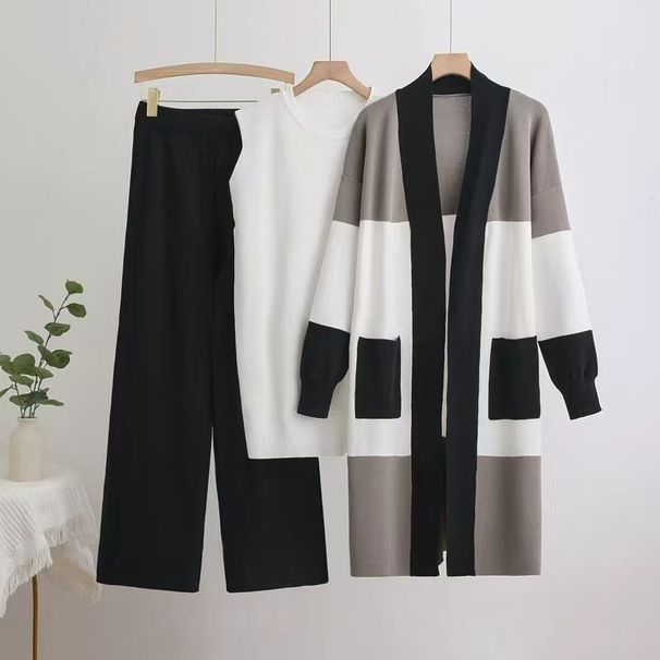 European And American Foreign Trade Plus Size 2025 Autumn Winter Coat Cardigan Knitted Suit Three-Piece Set Long_desvips.com