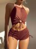 One-Piece Suits New Solid Color Sling Bikini Halter Neck Bikini Split Swimsuit_desvips.com