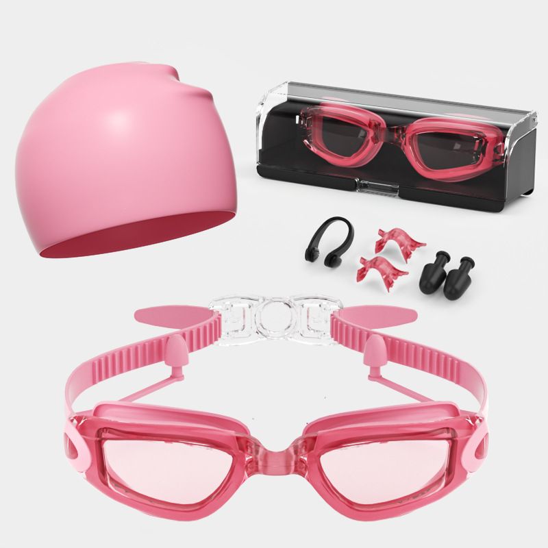 Adult HD Swimming Goggles Swimming Cap Nose Clip Earplugs Waterproof And Anti-fog Electroplated Swimming Glasses_desvips.com