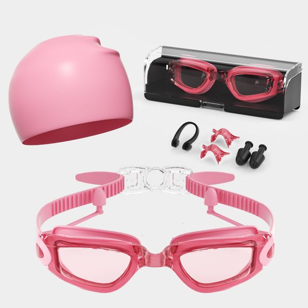 Adult HD Swimming Goggles Swimming Cap Nose Clip Earplugs Waterproof And Anti-fog Electroplated Swimming Glasses_desvips.com
