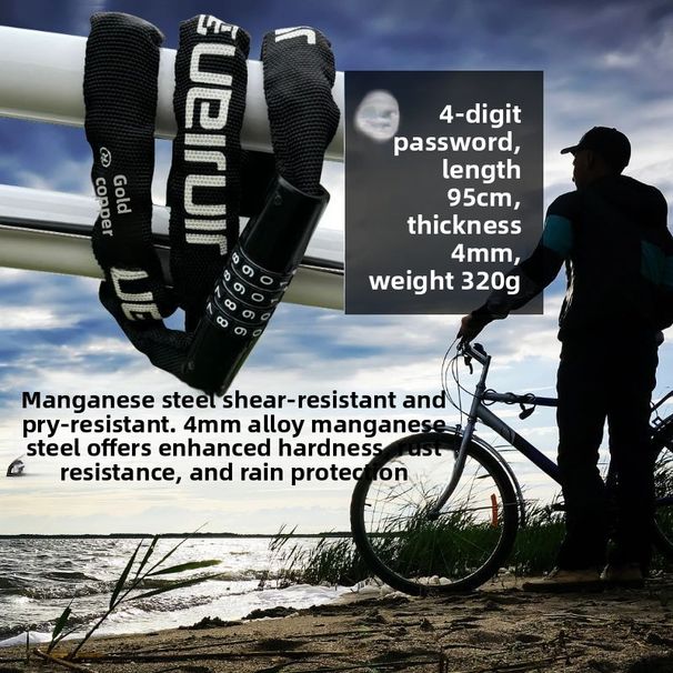 Golden Mace Bicycle Electric Anti-theft Password Mountain Road Bike Chain Lock_desvips.com