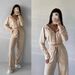 Women's Clothing Suit Solid Color Long Sleeve Zipper Hoodie Lace up Pants Two piece Set_desvips.com