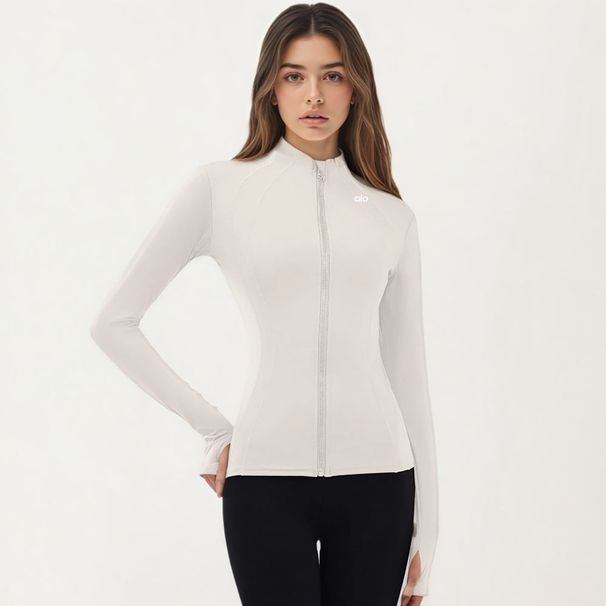 2025 New Ai0 Yoga With Zipper For Women Slim Fit Stand Collar Waist-Cinching Fitness Running Sports Tight Jacket_desvips.com