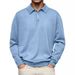 Men's Clothing Autumn Long Sleeve V Neck Button Casual Tops Polo Shirt_desvips.com