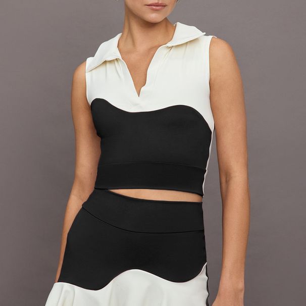 001 Cross-Border Polo Collar Sports Vest Patchwork Color-Block Yoga Wear For Women Anti-Exposure Dance Fitness Wave Tennis_desvips.com