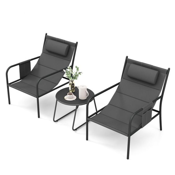 Tangkula 3 Piece Outdoor Bistro Set With Metal Chairs And Coffee Table, Featuring Breathable Seat Fabric And Cozy Headrest, Metal Conversation Set For_desvips.com