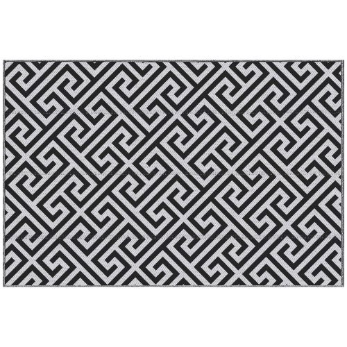 Outdoor Teppich Kunststoffteppich Doppelseitiges Design Wasserabweisend Für Terrasse Balkon Schwarz Weiß 152 X 243 Cm_desvips.com
