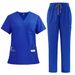 Women's new V-neck split medical overalls, pocket straight pants, men's and women's toiletries_desvips.com