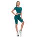 Quick Drying Breathable Sports Bra And Shorts Set Vertical Stripes Running Yoga Fitness Five Point Short Sleeved_desvips.com