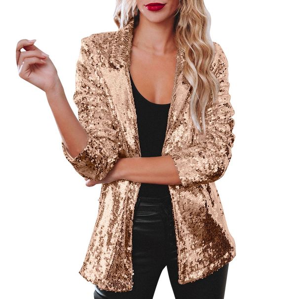 Women's Clothing new commuter style cardigan lapel long sleeved sequined casual suit_desvips.com