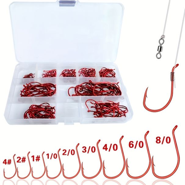 180 Sets Of Red Octopus Fishing Hook Boxes, With 9 Different Models, Each Model Containing 20 Hooks, Perfect For Sea Fishing Ent_desvips.com