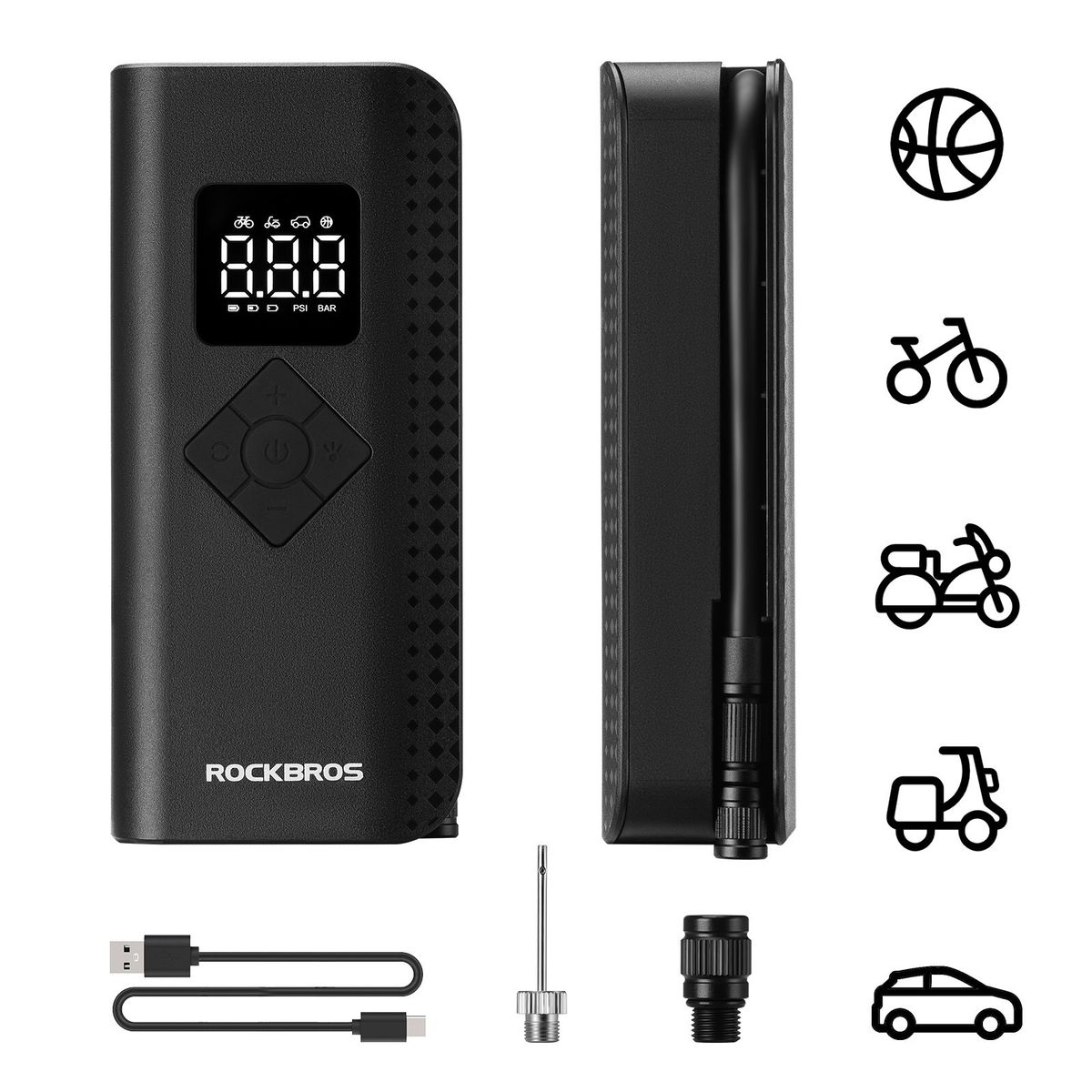 ROCKBROS Electric Bike Pump Air Pump 150PSI 2000mAh 5 Modes For Presta & Schrader_desvips.com