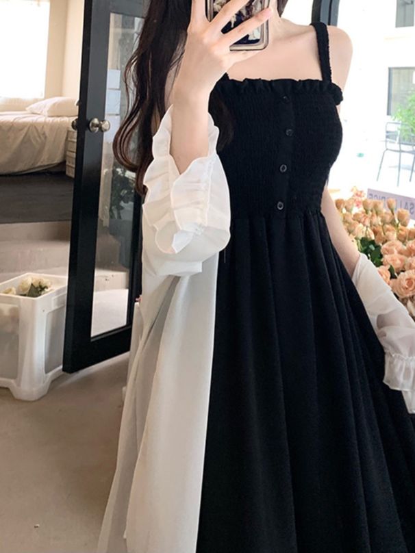 Plus Size Ladies Fairy Slip Women's Summer New Arrival Slim Looking Chiffon Sun Protection Clothing Dress Two-piece Set_desvips.com