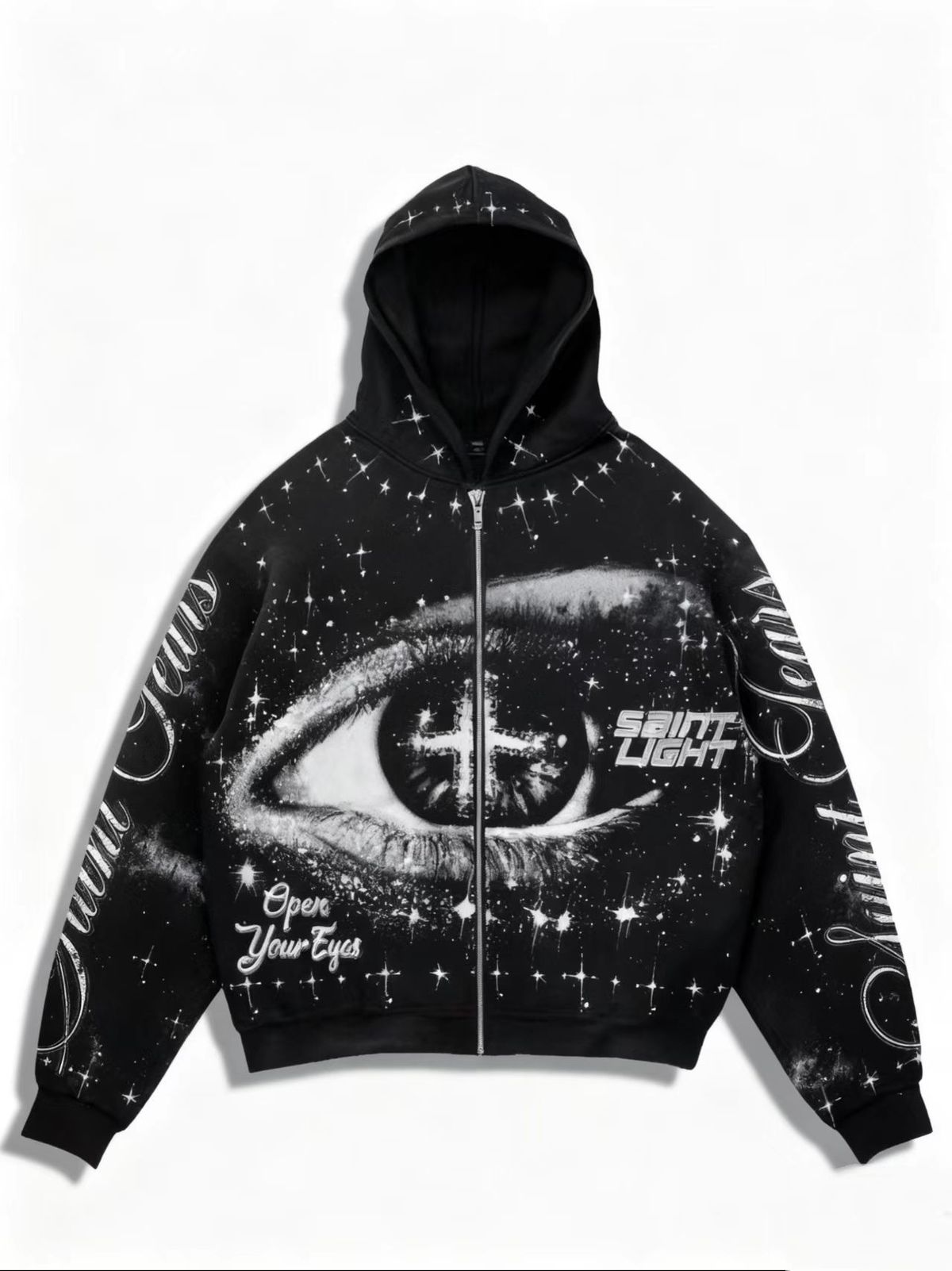 Nokometa Hot Sale 3D Printed Starry Sky Eye Hooded Sweater, Street Style Oversize Zip Sweater_desvips.com