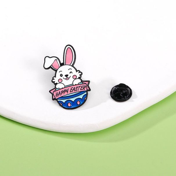 Cute Cartoon Rabbit Egg Series Brooches, Fun Little Animal Easter Alloy Badges, Clothing And Backpack Accessories_desvips.com