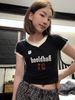 Badblood Korean Style Trendy Brand Letter Print Color Block Casual 91 Jersey Hot Girl V-Neck Sports Short Sleeve T-Shirt_desvips.com