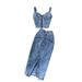Women Sexy short camisole vest high waisted denim skirt_desvips.com