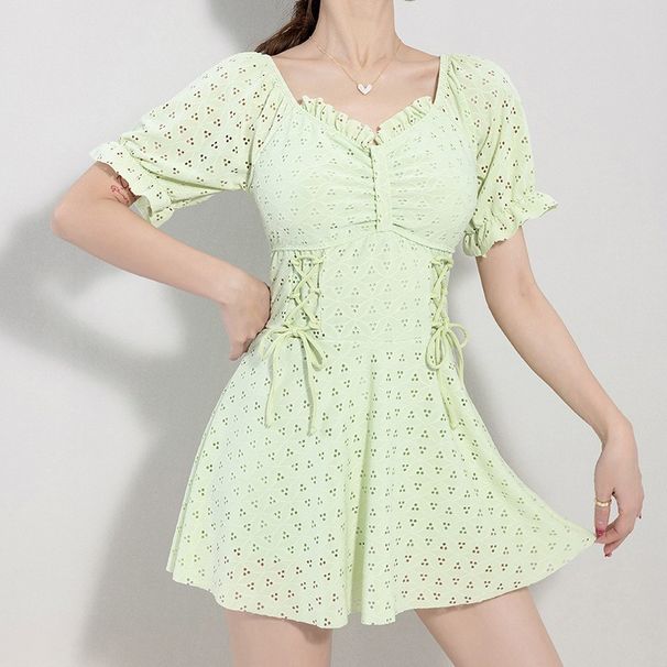 2025 New Women, Conservative Solid Color, Fresh One-Piece Skirt Style Swimsuit For Beach And Hot Springs_desvips.com