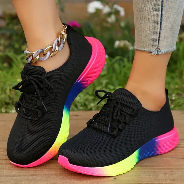 Rainbow Sole Sneaks Women Plus Size 43 Mesh Breathable Platform Sports Woman Non-Slip Lace Up Tennis Shoes Zapatos_desvips.com