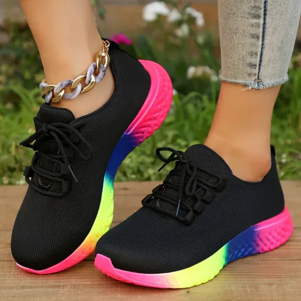 Rainbow Sole Sneaks Women Plus Size 43 Mesh Breathable Platform Sports Woman Non-Slip Lace Up Tennis Shoes Zapatos_desvips.com