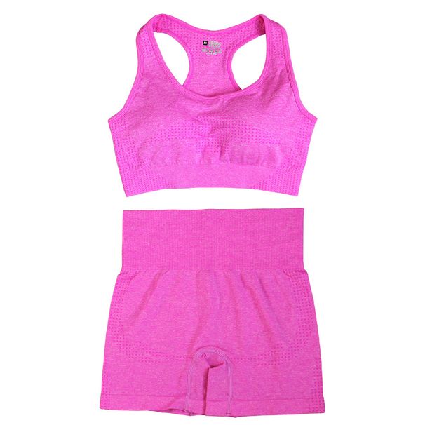 Seamless Dot Two-Piece Set Racerback Tank Shorts Fitness Suit Women's Backless Bra Top Yoga Outfit_desvips.com