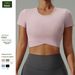 New Round Neck Yoga Sexy Navel Tight Sports Short Sleeve Women Quick Dry Fitness Wear T-shirt_desvips.com