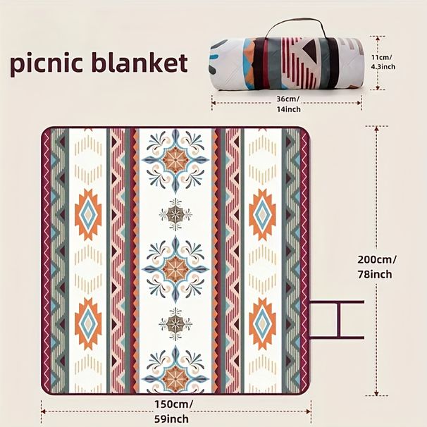 1pc Portable Outdoor Picnic Blanket - Lightweight And Durable Polyester Beach Mat Fashionable Geometric Design Oxford_desvips.com