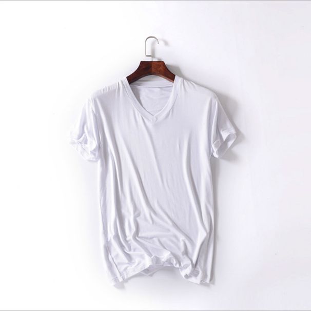 Modal Short T-Shirt For Men V-Neck Base Layer Sweatshirt Plus Size Loose Solid Color Sports Slim Fit Half Sleeve Men's_desvips.com