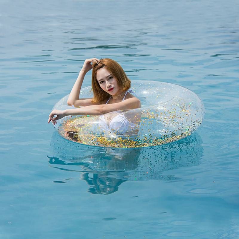 Glitter Transparent PVC Swim Ring For Adults - Thickened Armrest Float With Non-Slip Grip (Beginner-Friendly Heavy-Duty 600D UV-Resistant)_desvips.com