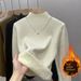 Women's Fleece-Lined Diamond Quilted Mock Neck Sweater - Soft & Warm Winter Pullover, Loose Fit Long Sleeve Tops (Milk Beige/Black/Khaki)_desvips.com