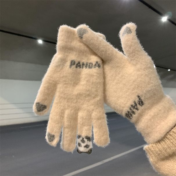 Autumn Winter Women Cycling Warm Thickened Cold-proof Student Knitted Wool Touchscreen Cotton Gloves Plush Adult_desvips.com