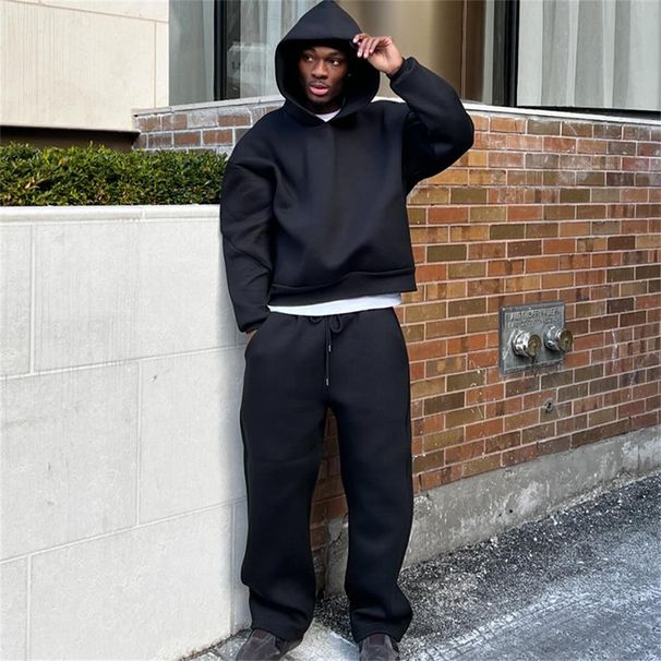 2026 Fashion European-USA Tracksuits Women/Men Long Sleeve Hooded Sweatshirts + Lace-Up Sweatpants Pure Color Two-Piece Casual Loose Sport Suits_desvips.com