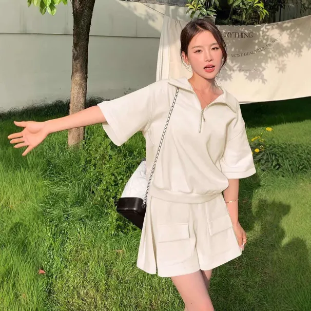 2025 Summer New Korean Style Salt Series Casual Sports Suit For Women, Designed Short Sleeve And Shorts Two-Piece Set_desvips.com