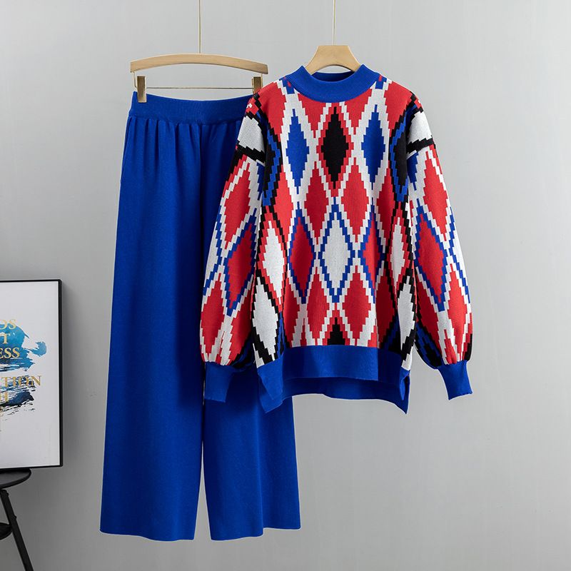 Women's autumn and winter fashion loose large size wide-leg pants two-piece set_desvips.com