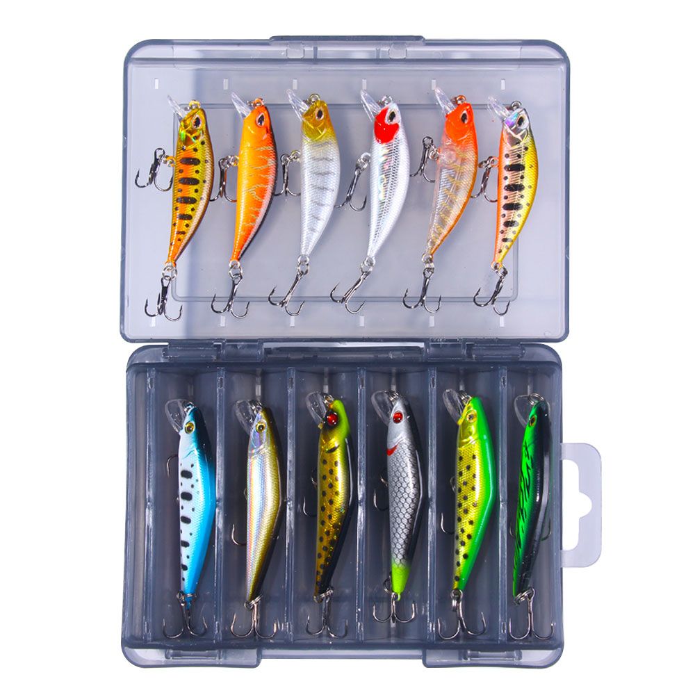 12/pcs/box Minnow Fishing Lures Kit With Box Bass Fishing Artificial Bait Set For Fishing Tackle JerkBait Bass Pike_desvips.com