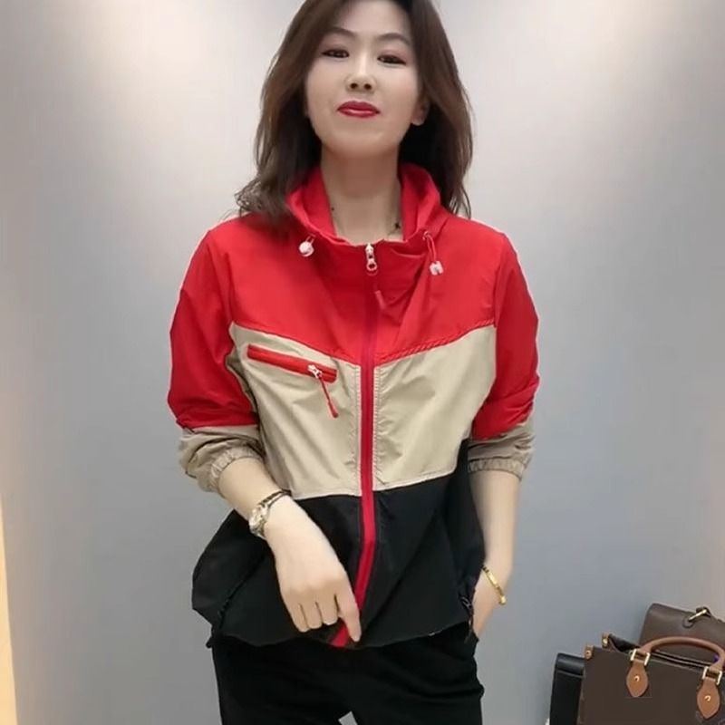 Fashion Patchwork Breathable 2024 Color-Block Hooded Summer New Korean Version Thin Versatile Sun Protection Jacket_desvips.com