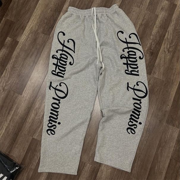 2026 European-USA Style Fashion Y2K High Street Dark Gothic Sweatpants Youth/Men Polyester Graffiti-Printed Elastic Casual Sport Long Pants_desvips.com