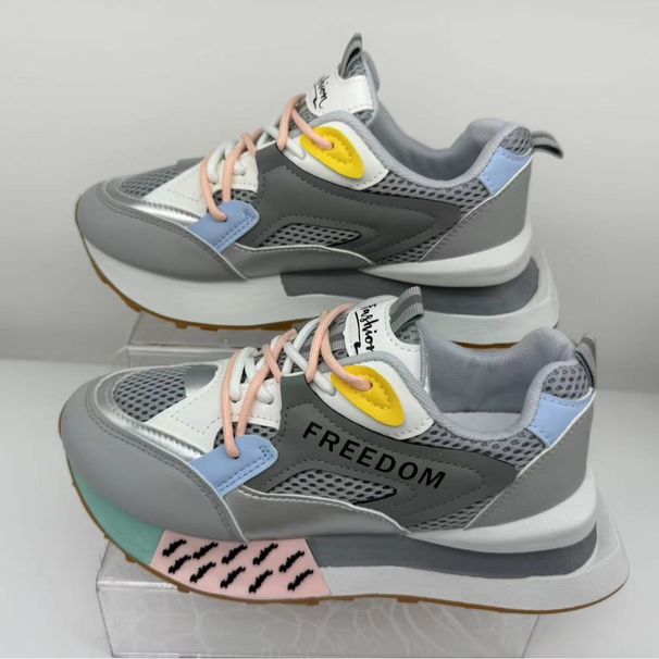 2026 Fashion Sneakers Women Artificial Leather Mesh Splicing Low Help Lace-Up Breathable Thick Sole Non-Slip Running Shoes 36-41_desvips.com