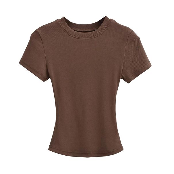 European And American Kardashian-style Sexy Round-neck Short-sleeve T-shirt For Women, 2024 Summer Skims Solid Color_desvips.com
