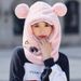 LazyZoom Cute Bear Mask Integrated Ear Protection Autumn Winter Cycling Warm Pullover Large Capacity Ski Helmet Plush Hat_desvips.com