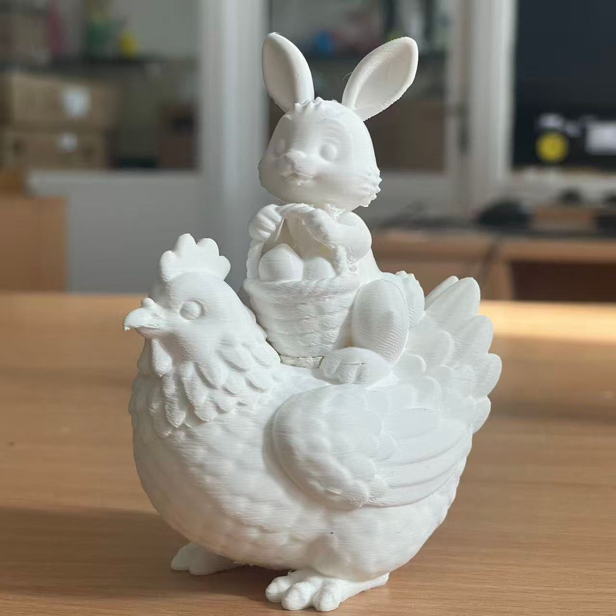 Easter-themed Cute Rabbit Holding An Egg And Riding A Chicken Ornament, Creative Desktop Decoration, Home Living Room_desvips.com