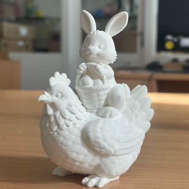Easter-themed Cute Rabbit Holding An Egg And Riding A Chicken Ornament, Creative Desktop Decoration, Home Living Room_desvips.com