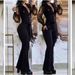 Women's Clothing elegant mesh sleeves V neck button pockets high waist lace up solid color slim jumpsuit_desvips.com