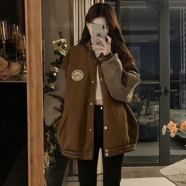 INS Baseball Jacket For Women, Autumn Winter, European And American Style, Loose Casual Cardigan Sweatshirt, Trendy_desvips.com