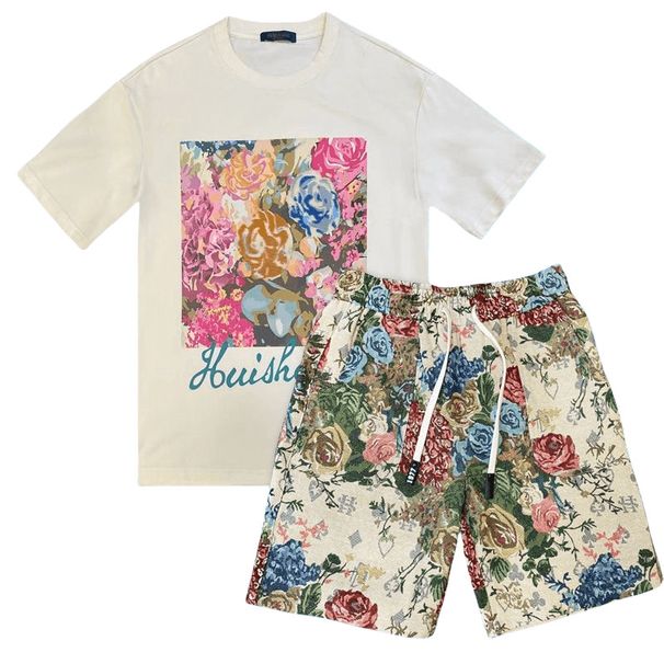 European Summer New Fashionable Casual Light Luxury Personalized Printed Men's Top Shorts Two Piece Set Handsome_desvips.com