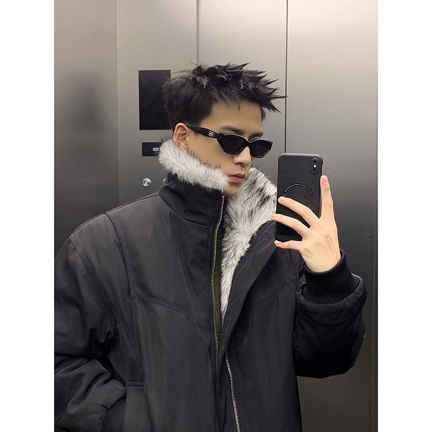 American Style Deconstructed Jacket Winter Thickened Warm Fur Collar Versatile High-end Feel Padded Cotton Coat_desvips.com