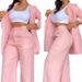 women's casual pink sportswear set loose fit side slit wide leg pants two piece outfit for autumn_desvips.com